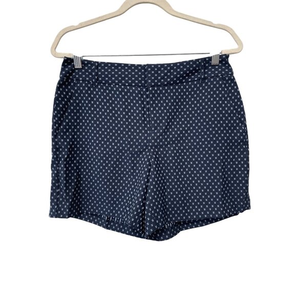 Elle Shorts Size 6 Flat Front Arrow Jacquard Navy Blue White Polyester Nautical - Picture 1 of 6